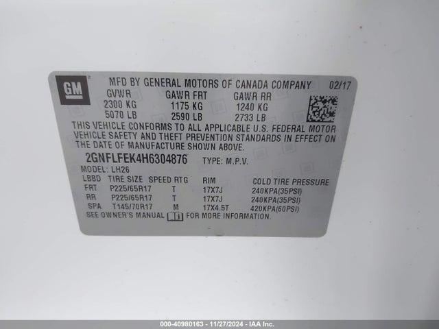 Chevrolet EQUINOX LT 2017 2GNFLFEK4H6304876 Image 9