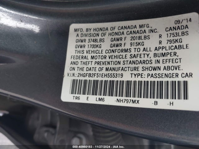 Honda Civic Lx 2014 2HGFB2F51EH555319 Image 9