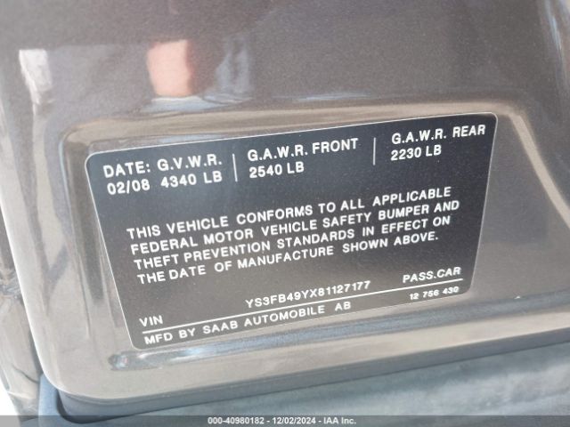 2008 SAAB 9-3 YS3FB49YX81127177 Photo 8