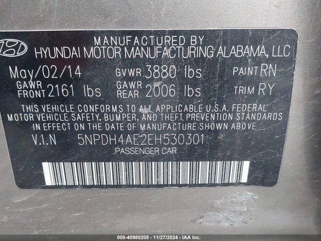 Hyundai Elantra Limited 2014 5NPDH4AE2EH530301 Image 9