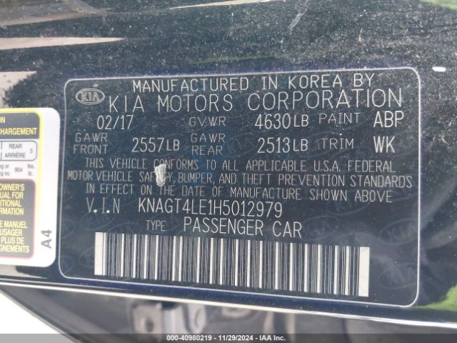 KNAGT4LE1H5012979 KIA OPTIMA HYBRID