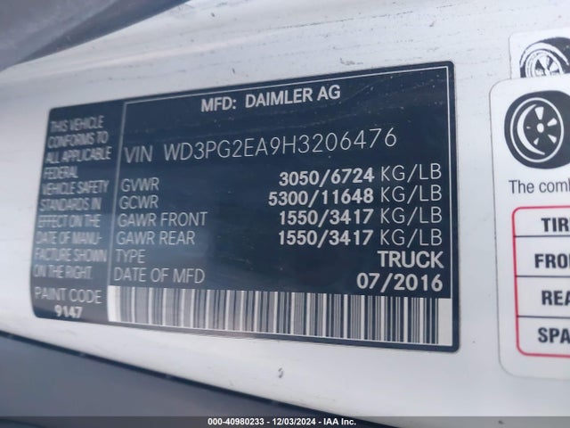 WD3PG2EA9H3206476 Mercedes-Benz Metris
