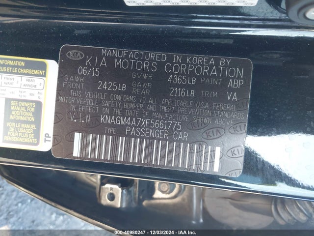 KIA Optima Lx 2015 KNAGM4A7XF5661775 Image 9