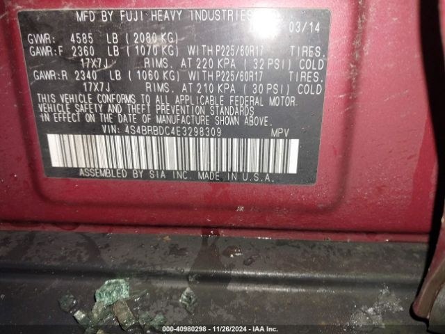4S4BRBDC4E3298309 Subaru Outback 2.5i Premium