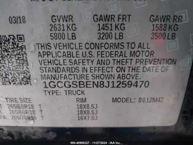 1GCGSBEN8J1259470 Chevrolet Colorado Wt