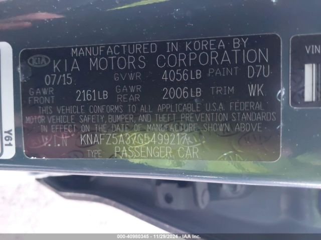 KNAFZ5A37G5499217 KIA FORTE SX