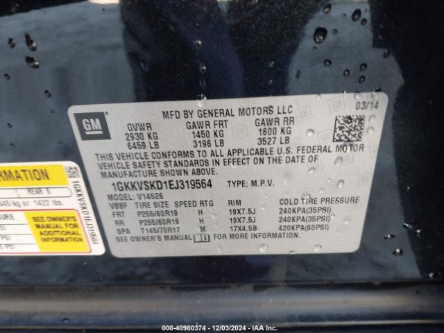1GKKVSKD1EJ319564 GMC Acadia Slt-2