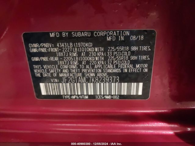 JF2GTAMC7K8239373 Subaru Crosstrek 2.0i Limited