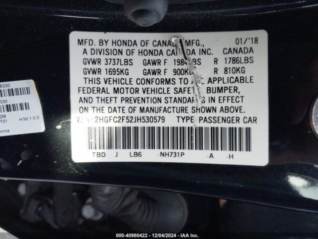 2HGFC2F52JH530579 Honda Civic Lx