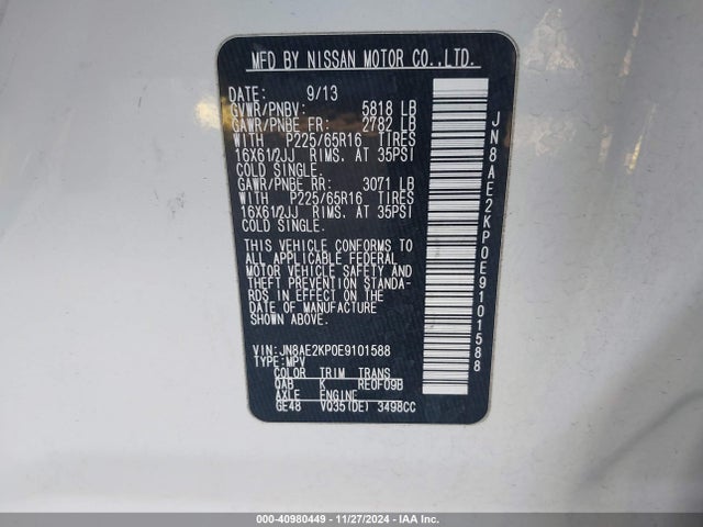 Nissan QUEST S 2014 JN8AE2KP0E9101588 Image 9