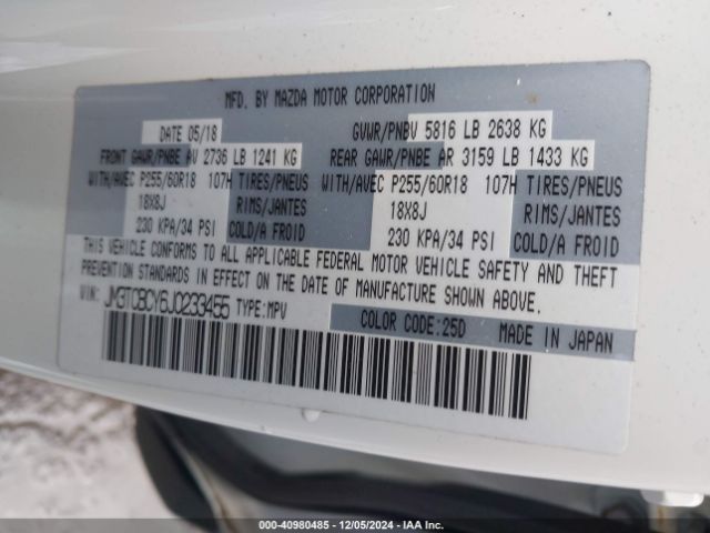 JM3TCBCY6J0233455 Mazda Cx-9 Touring