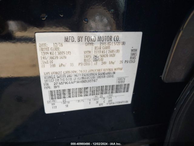 2FMPK4AP9HBB20767 Ford EDGE SPORT