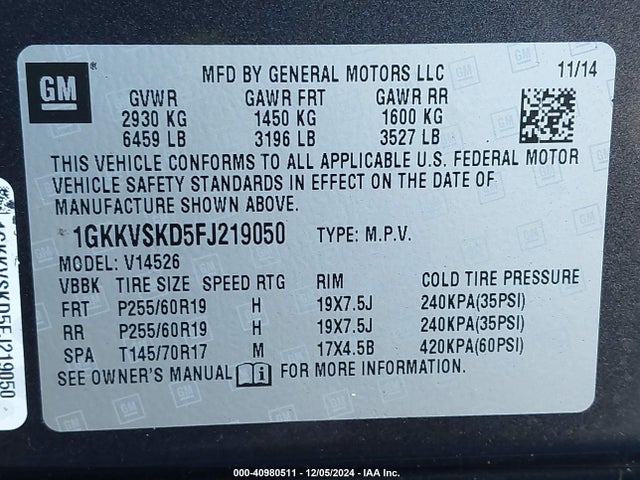 1GKKVSKD5FJ219050 GMC Acadia Slt-2
