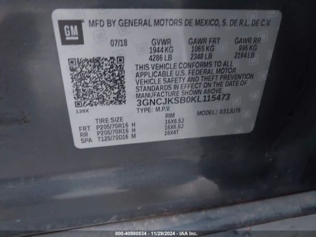 3GNCJKSB0KL115473 Chevrolet TRAX LS