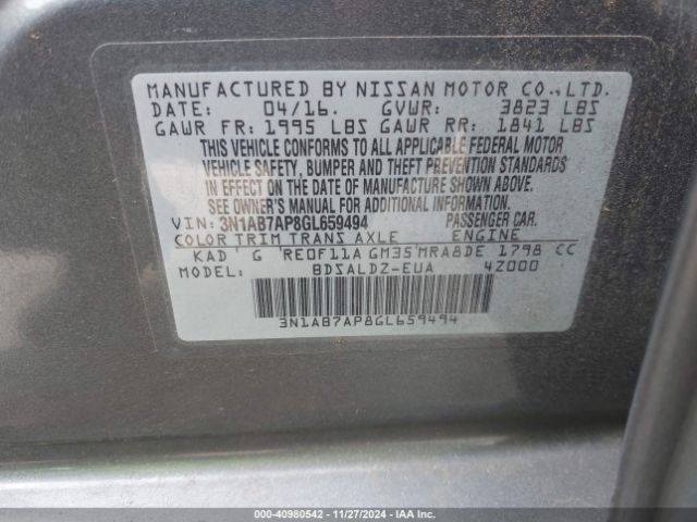 3N1AB7AP8GL659494 Nissan SENTRA SV