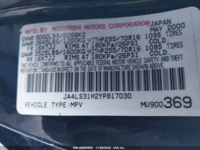 2000 MITSUBISHI MONTERO SPORT JA4LS31H2YP817030 Photo 8