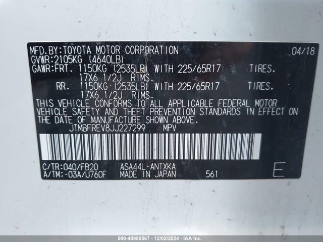 Toyota RAV4 LE 2018 JTMBFREV8JJ227299 Image 9