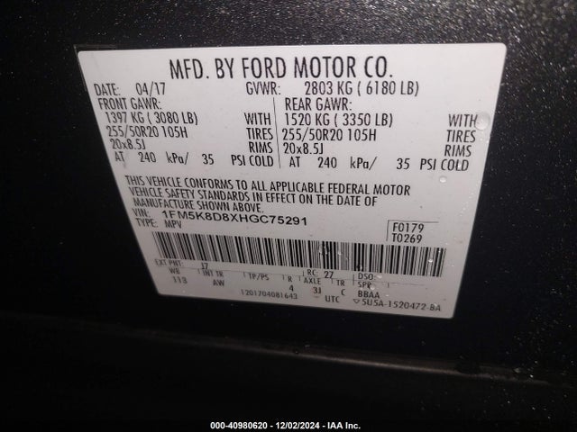 Ford EXPLORER XLT 2017 1FM5K8D8XHGC75291 Image 9