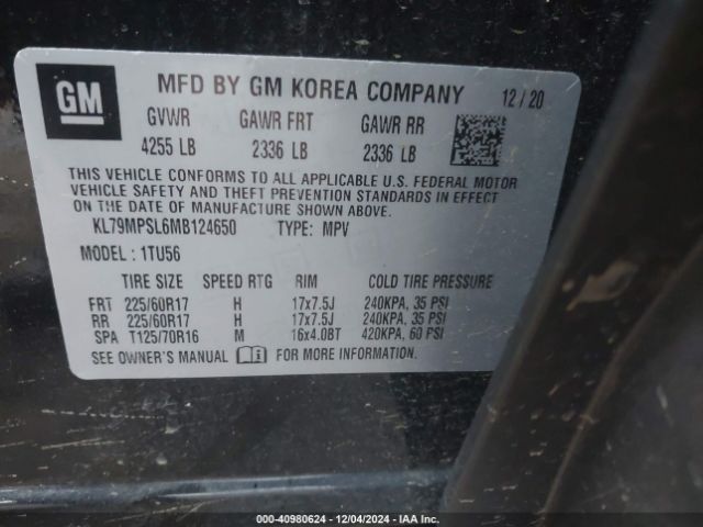 KL79MPSL6MB124650 Chevrolet Trailblazer Fwd Lt