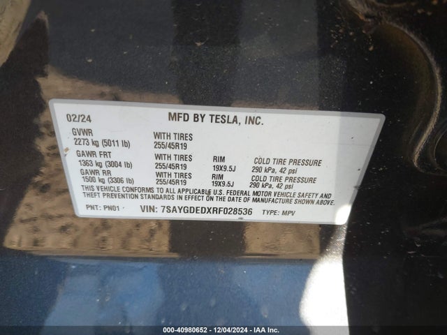 2024 TESLA MODEL Y 7SAYGDEDXRF028536 Photo 8