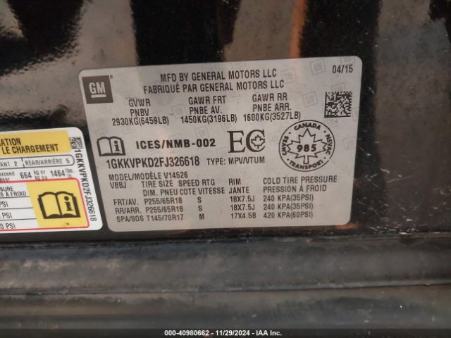 1GKKVPKD2FJ326618 GMC Acadia Sle-2