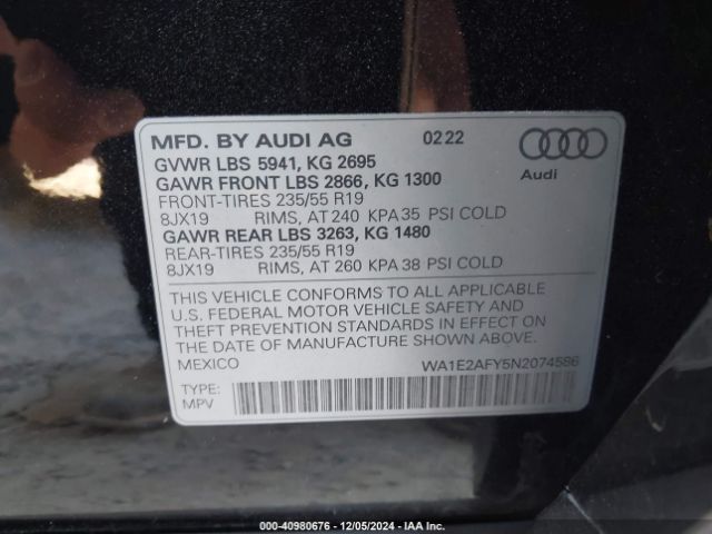 WA1E2AFY5N2074586 Audi Q5 Premium Plus 55 Tfsi E S Line Quattro S Tronic