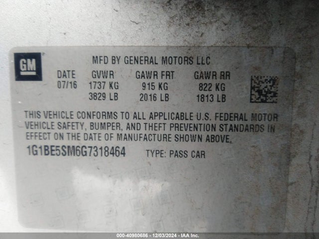 1G1BE5SM6G7318464 Chevrolet Cruze Lt Auto