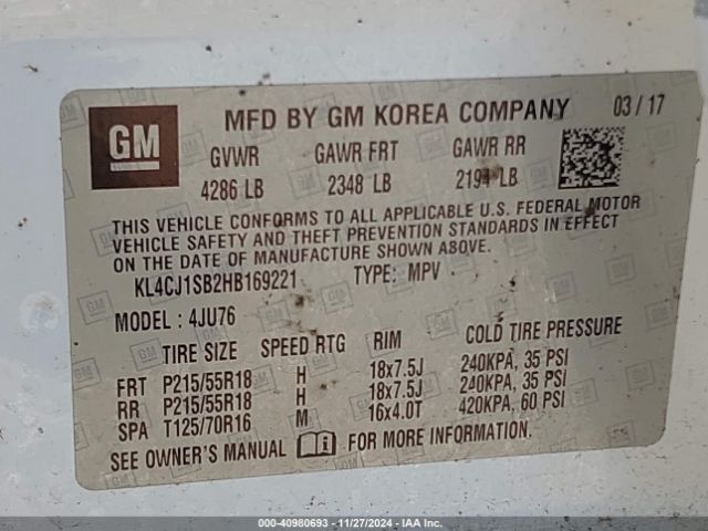 KL4CJ1SB2HB169221 Buick Encore Sport Touring