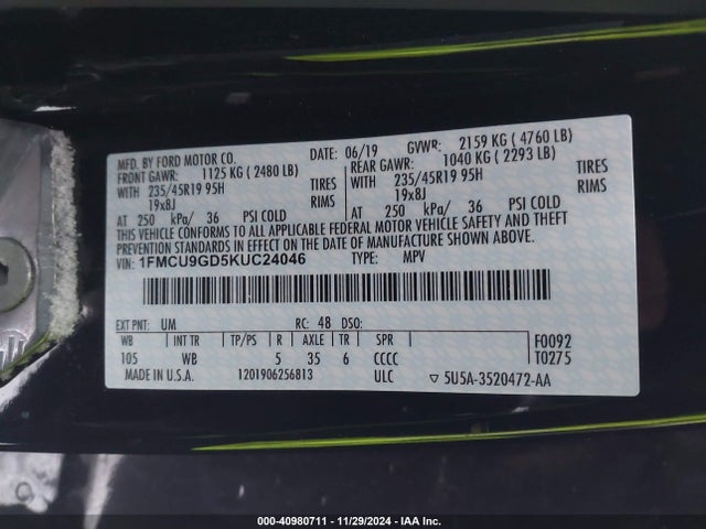 Ford ESCAPE SE 2019 1FMCU9GD5KUC24046 Image 9
