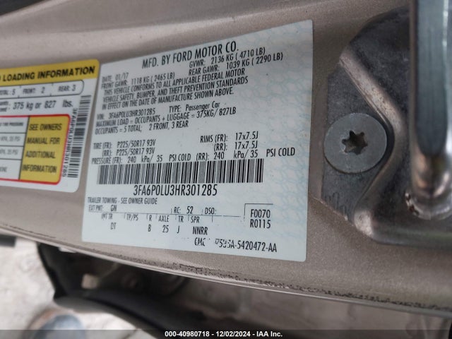 Ford Fusion Hybrid Se 2017 3FA6P0LU3HR301285 Image 9