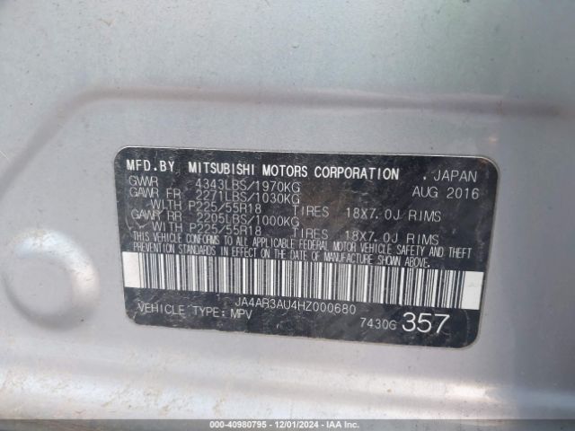 JA4AR3AU4HZ000680 Mitsubishi Outlander Sport 2.0 Es