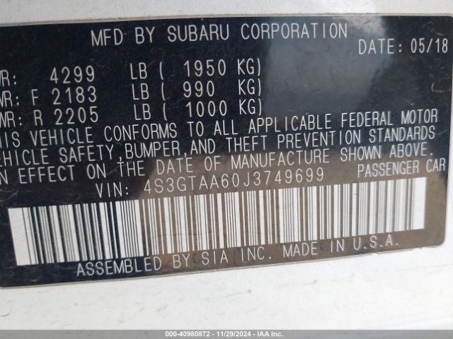 4S3GTAA60J3749699 Subaru Impreza 2.0i