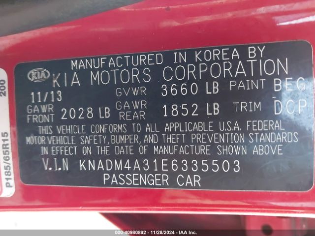 KNADM4A31E6335503 KIA RIO LX