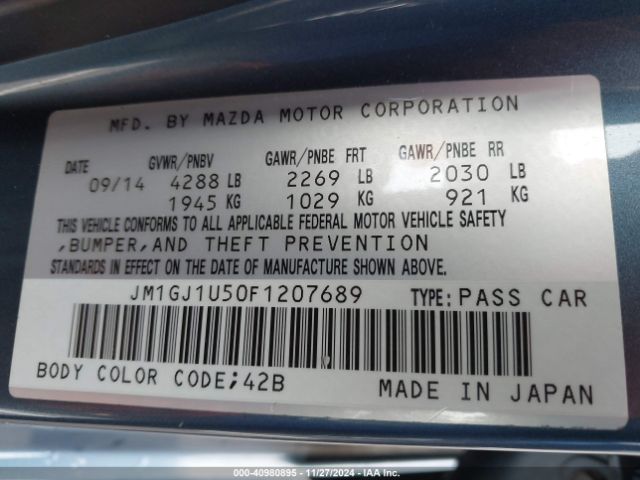 JM1GJ1U50F1207689 Mazda Mazda6 I Sport