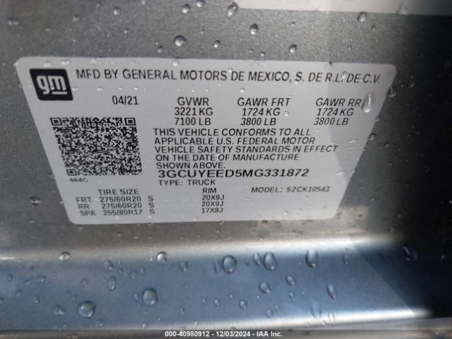 3GCUYEED5MG331872 Chevrolet Silverado 1500 4wd  Short Bed Rst
