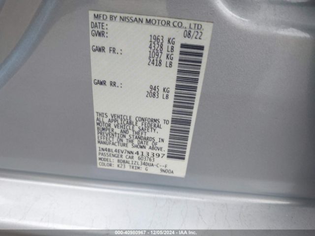 1N4BL4EV7NN413397 Nissan Altima Sl Fwd
