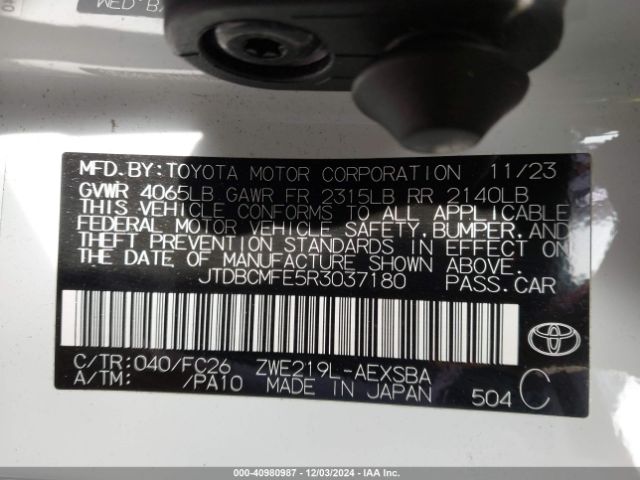 JTDBCMFE5R3037180 Toyota Corolla Hybrid Se