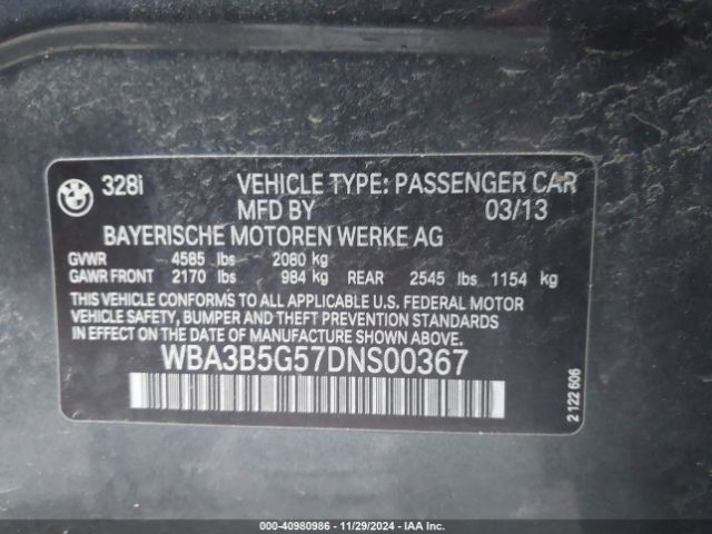 2013 BMW 328I WBA3B5G57DNS00367 Photo 8