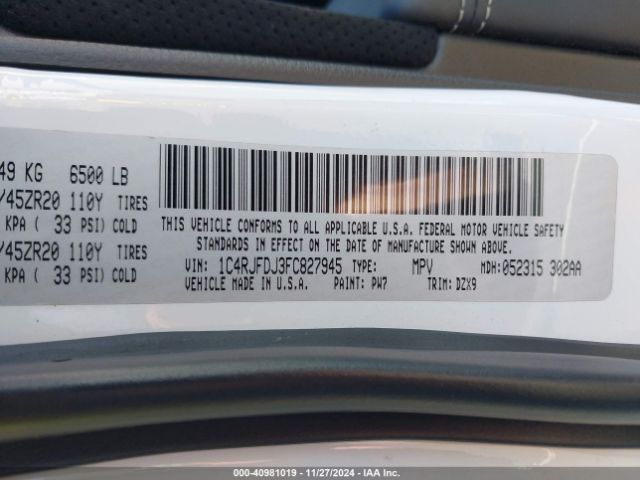 1C4RJFDJ3FC827945 Jeep Grand Cherokee Srt