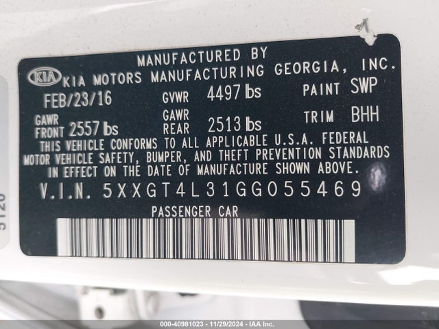 KIA Optima Lx 2016 5XXGT4L31GG055469 Image 9