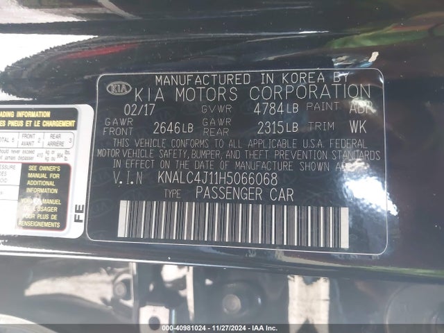 KNALC4J11H5066068 KIA Cadenza Limited