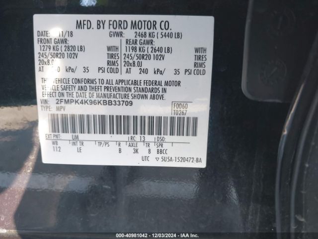 2FMPK4K96KBB33709 Ford Edge Titanium