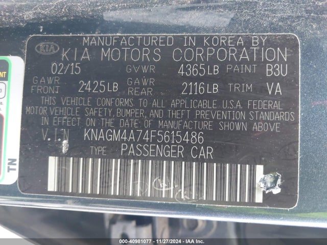 KIA Optima Lx 2015 KNAGM4A74F5615486 Image 9