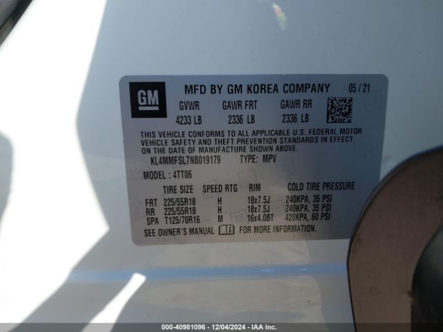 KL4MMFSL7NB019179 Buick Encore Gx Fwd Essence