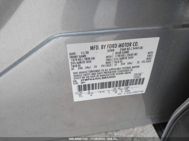 2FMPK4J93LBB53600 Ford EDGE SEL