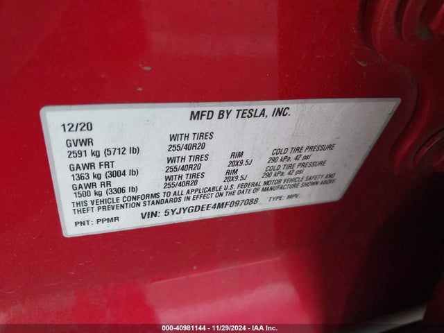 2021 TESLA MODEL Y 5YJYGDEE4MF097088 Photo 8