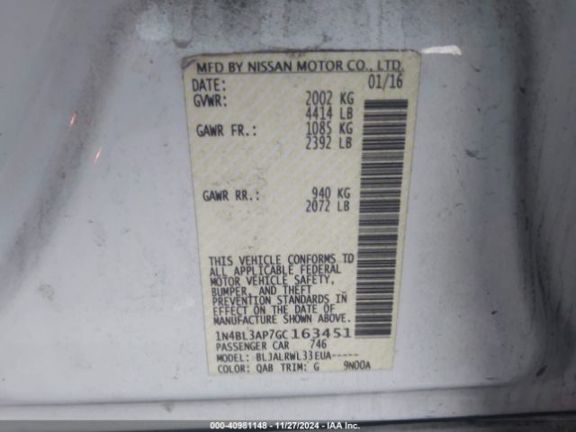 1N4BL3AP7GC163451 Nissan Altima 3.5 Sl