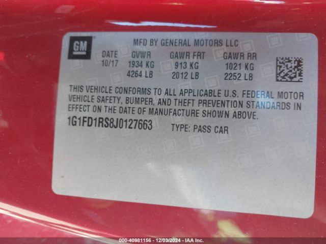 1G1FD1RS8J0127663 Chevrolet Camaro 2lt