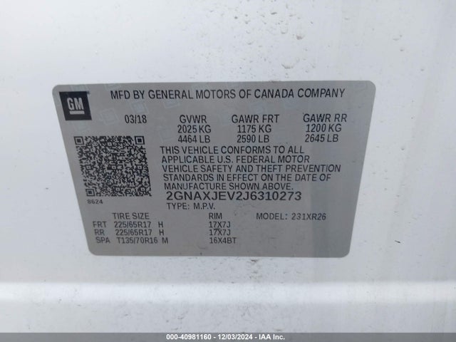 Chevrolet EQUINOX LT 2018 2GNAXJEV2J6310273 Image 9
