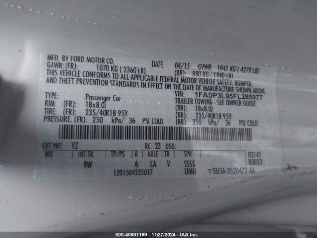 1FADP3L95FL285977 Ford FOCUS ST